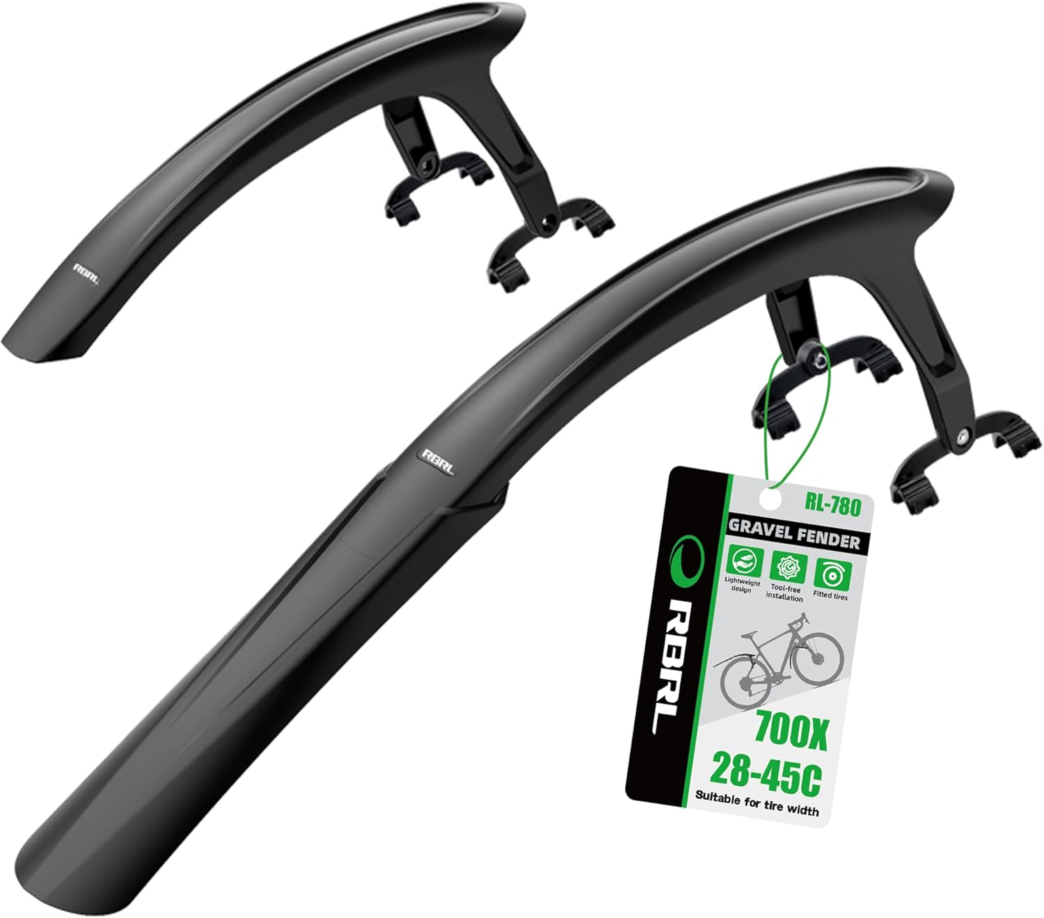 RBRL Hybrid / Gravel  Mudguard Set - Universal fit for front fork & rear chain stay mount - fits 28c to 45c  tyres - Extensive coverage - two point fixation