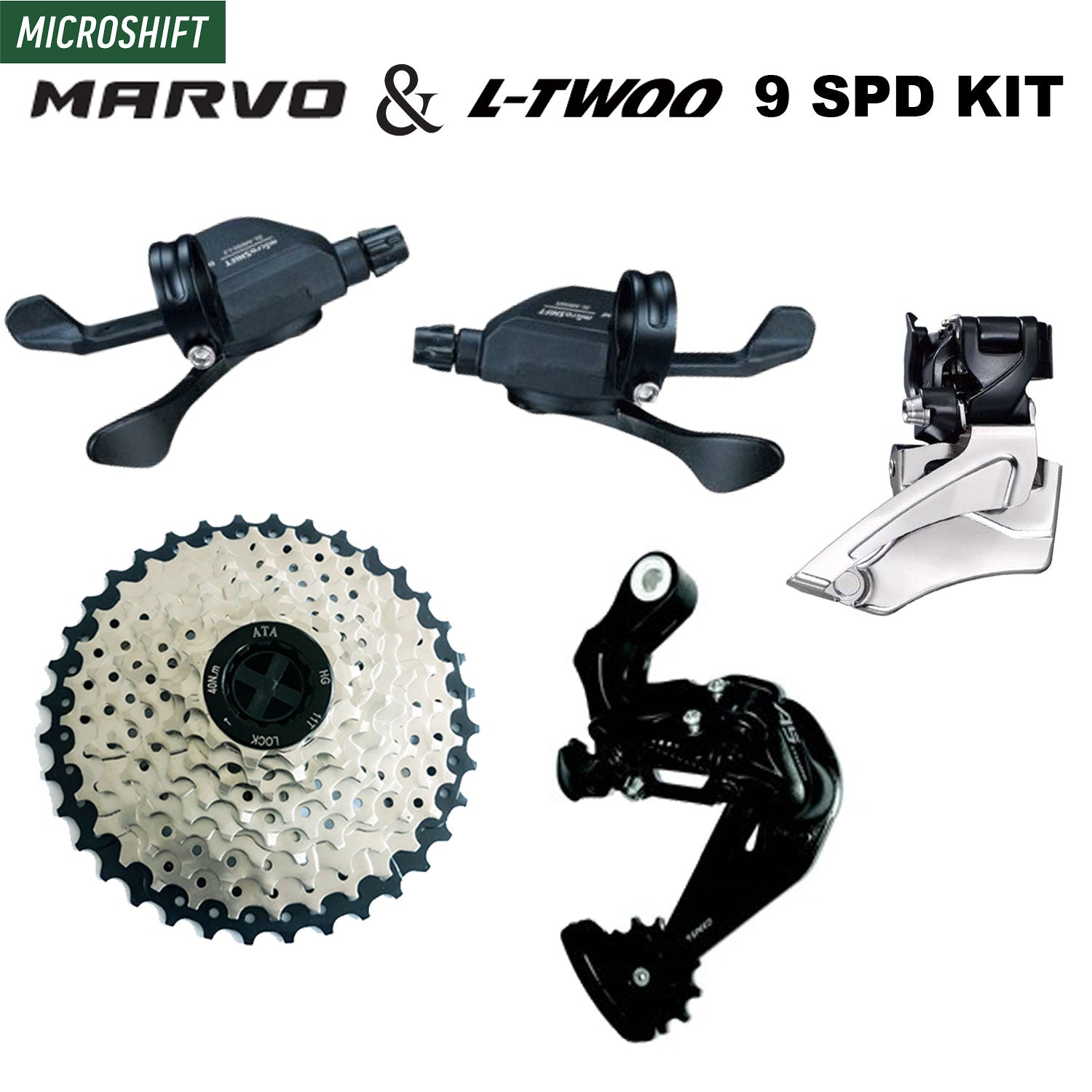 MICROSHIFT Groupset - MARVO MTB - 2x9 Speed 11-36T - Xpress Shifter Pair SL-M859 / Rear Derailleur LTWoo 9 spd/ Cassette 9 spd 11-36