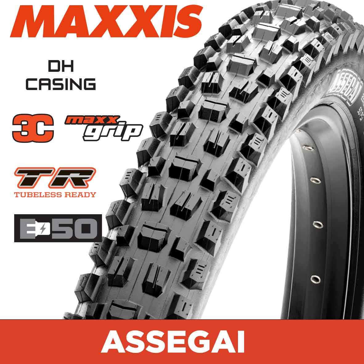 MAXXIS Assegai - 29 X 2.50 - E-50 eBike Folding TR 60x2 - DH MaxxGrip - Black