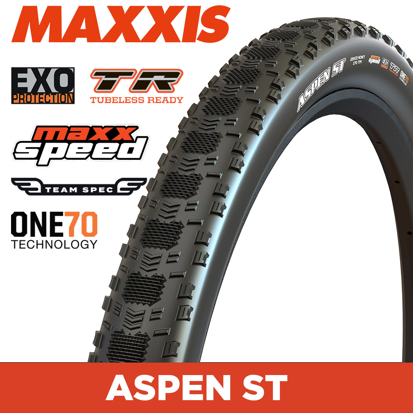 MAXXIS Aspen ST Team Spec - 29 X 2.40 - Folding TR - EXO 170 TPI - MaxxSpeed XC - Black
