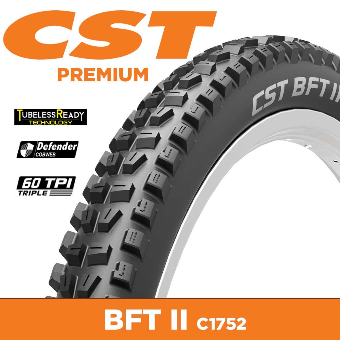 CST Tyre BFT II C1752N - 29x2.6 - Folding 60 TPI - Defender CobWeb - TR