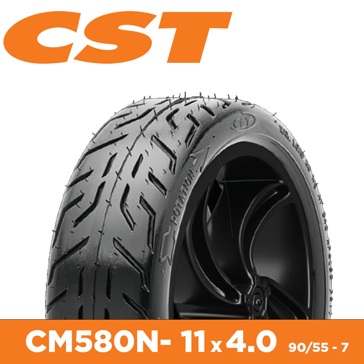 CST Tyre E-Scooter CM580N -11 x 4.0 90/55-7 - Rim Size 7.00x2.60 - Sectional Width 98mm - Tubeless - Load 95kg