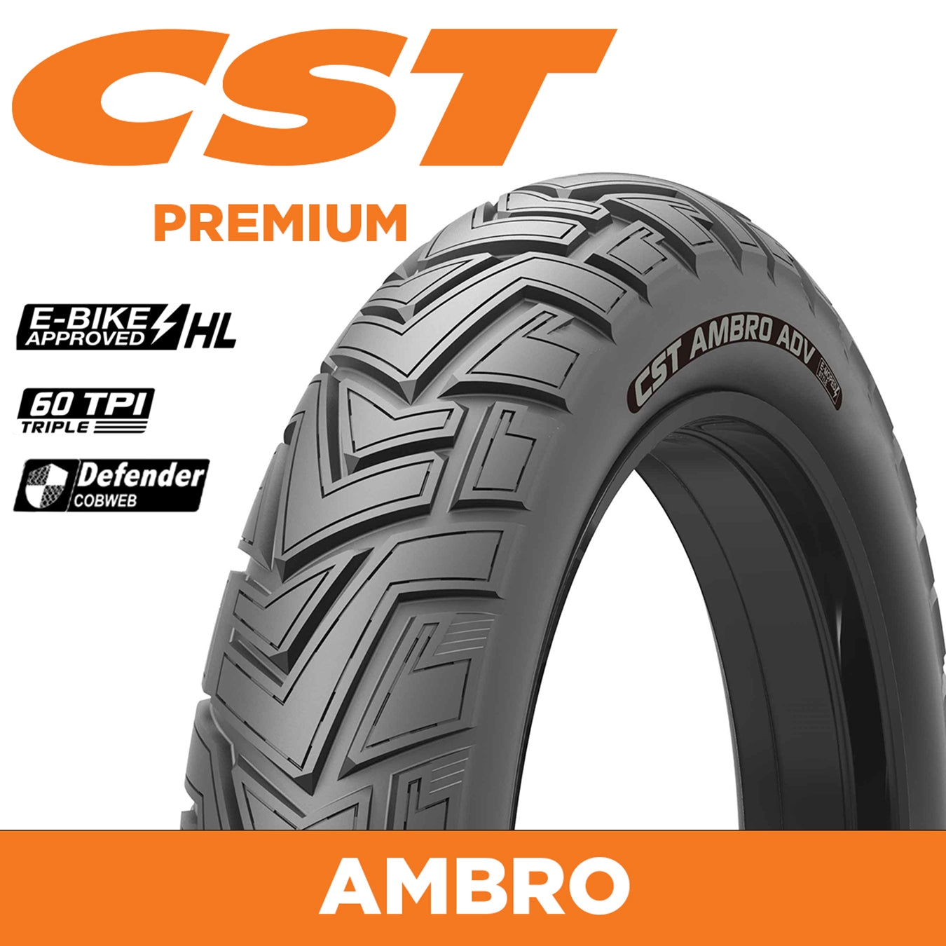 CST Tyre RIDE AMBRO ADV(CEB02) - 20 x 4.0 - EBike 50km Approved - 60TPI Triple - Defender Mix 1.5mm (old Tourance)