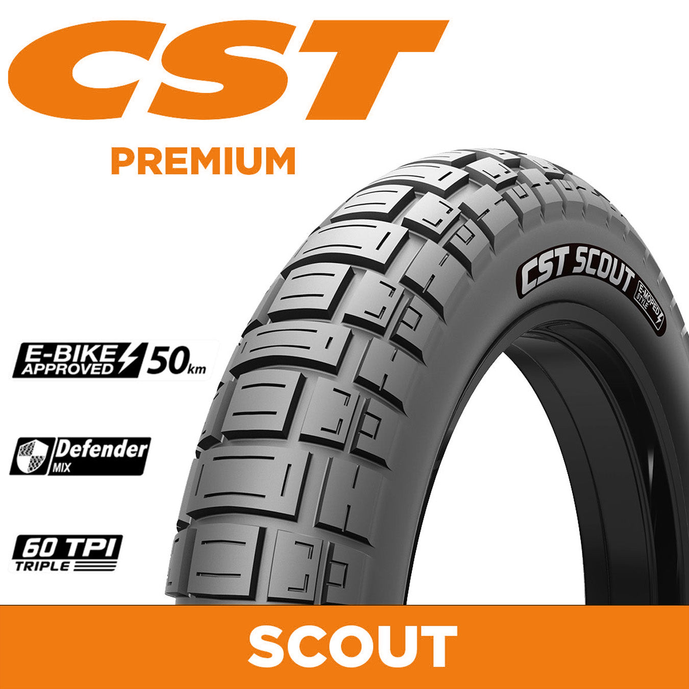 CST Tyre Scout (CEB01) - 20 x 4.0 - EBike 50km Approved - 60TPI Triple - Defender Mix 1.5mm