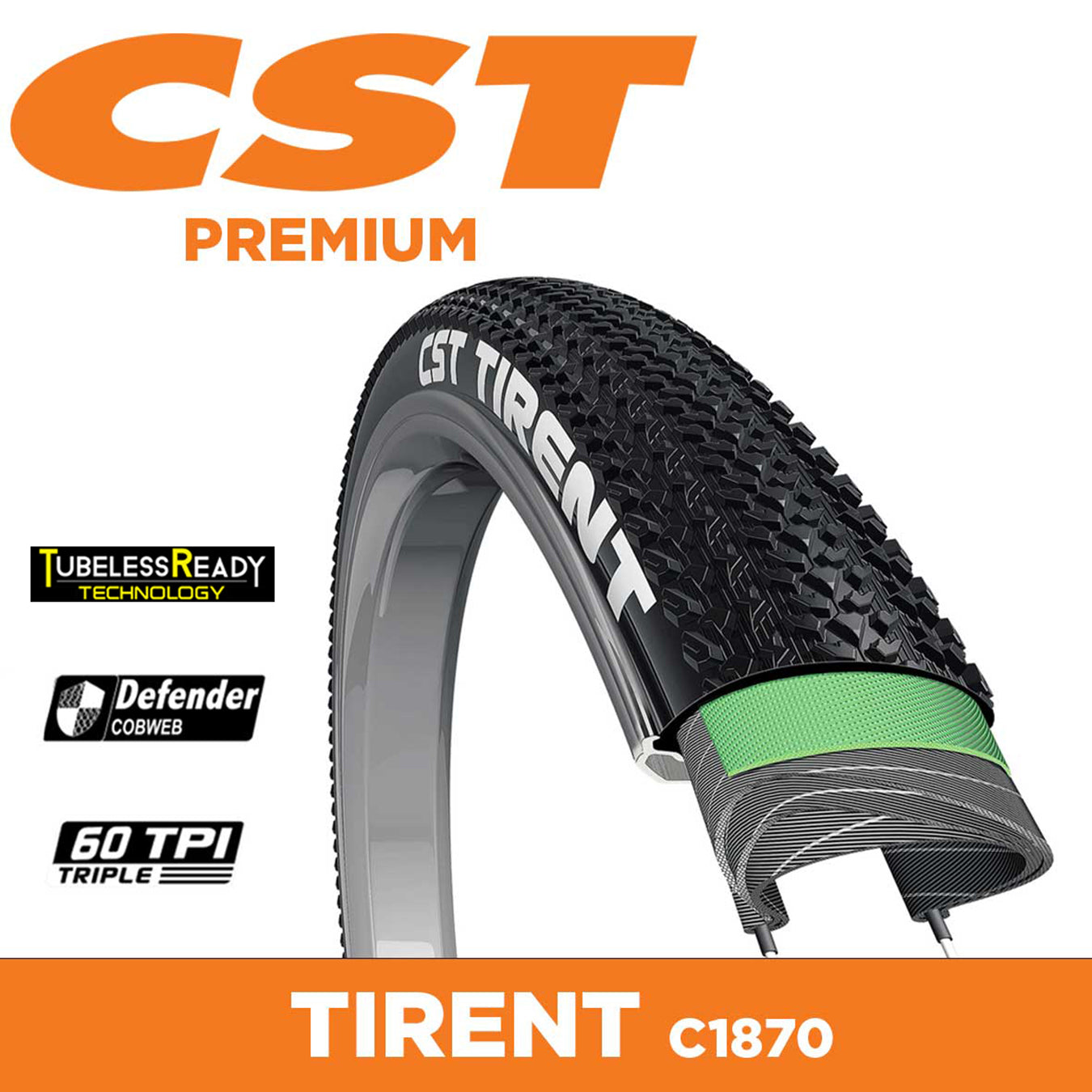 CST Tyre Tirent Gravel C1870 - 700 x 40 - Defender Cobweb 1.5mm - 60 TPI - Wirebead