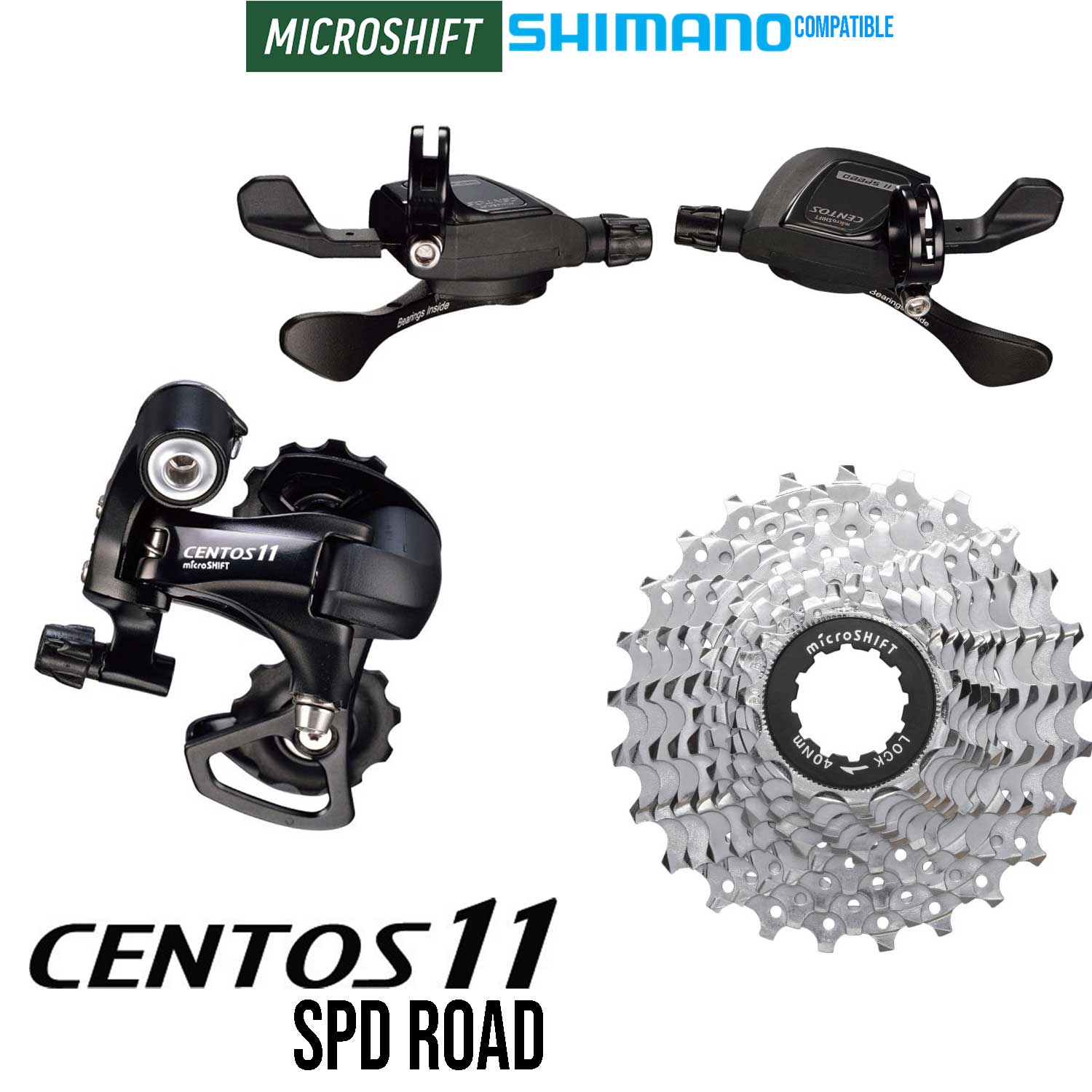 MICROSHIFT Kit - CENTOS 11 Road - 2x11 Speed Thumb Shifter MSH-SL-R861-2 /  RD-R58S Rear Derailleur / 11 spd Cassette 11-25T