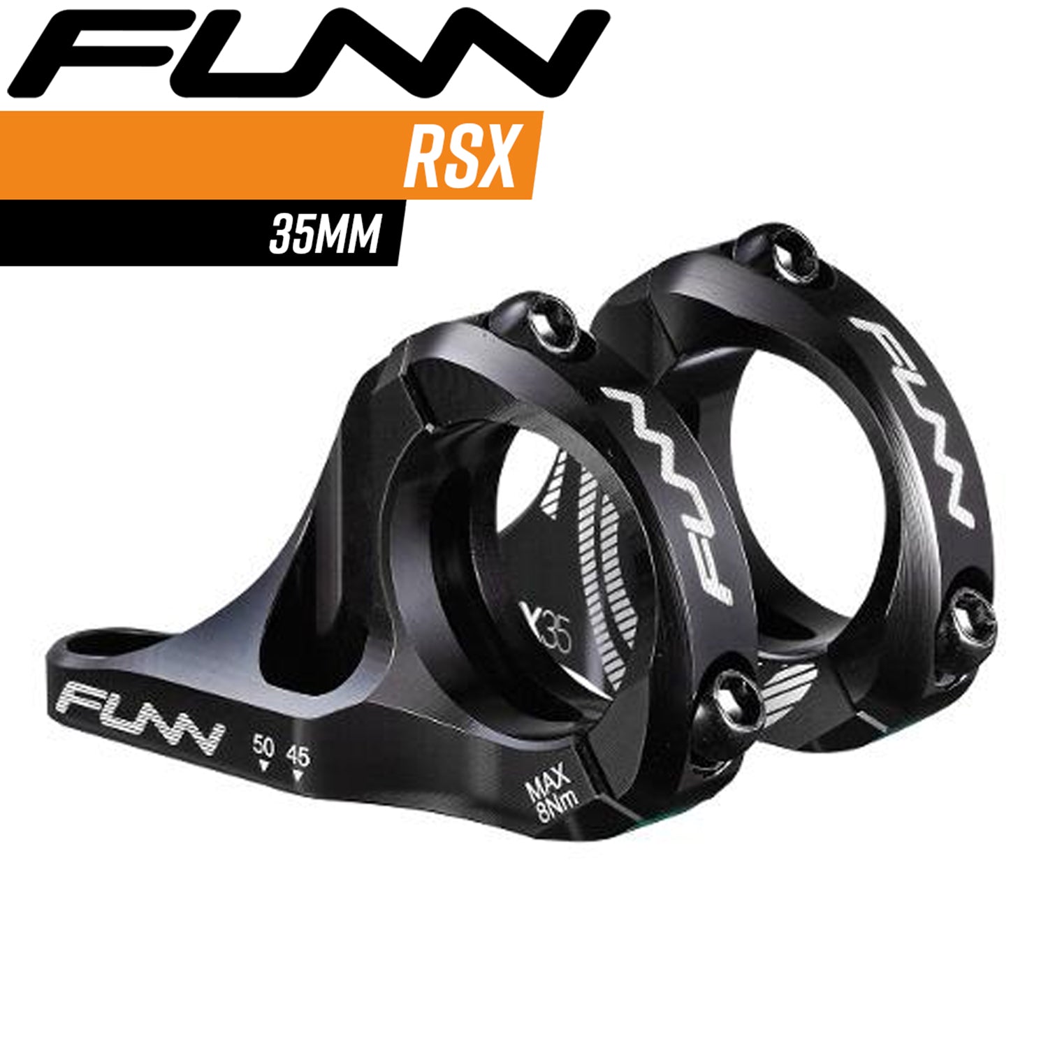 FUNN Stem - Rsx 35mm Bar - Adjustable 45mm/50mm - 20mm Rise - Black