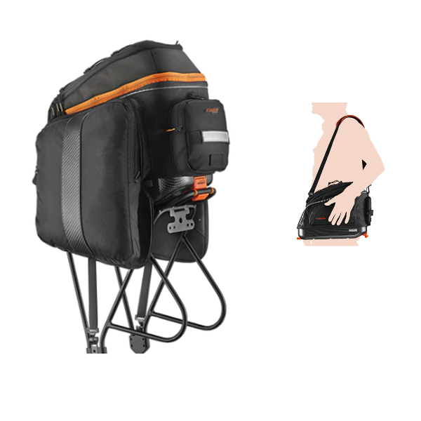 IBERA Pannier Bag BA14 - Pak Rak Expandable Clip-On Bag With Fold Down Panniers 13-23L & RA5 Pak Rak Pannier Rack - Disc Brake Compatible - Adjustable
