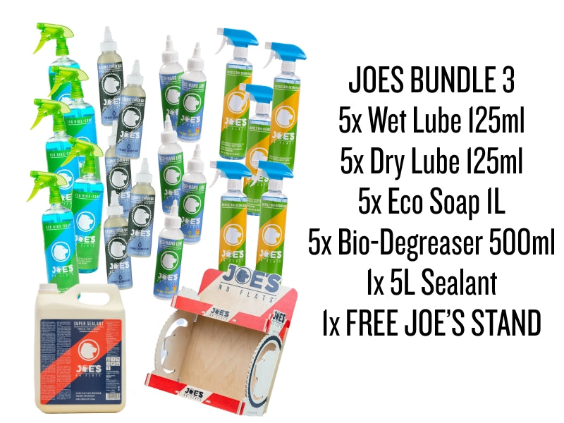 JOES BUNDLE 3 - 5x Wet Lube + 5x Dry Lube + 5x Eco Soap + 5x Degreaser + 5L Sealant