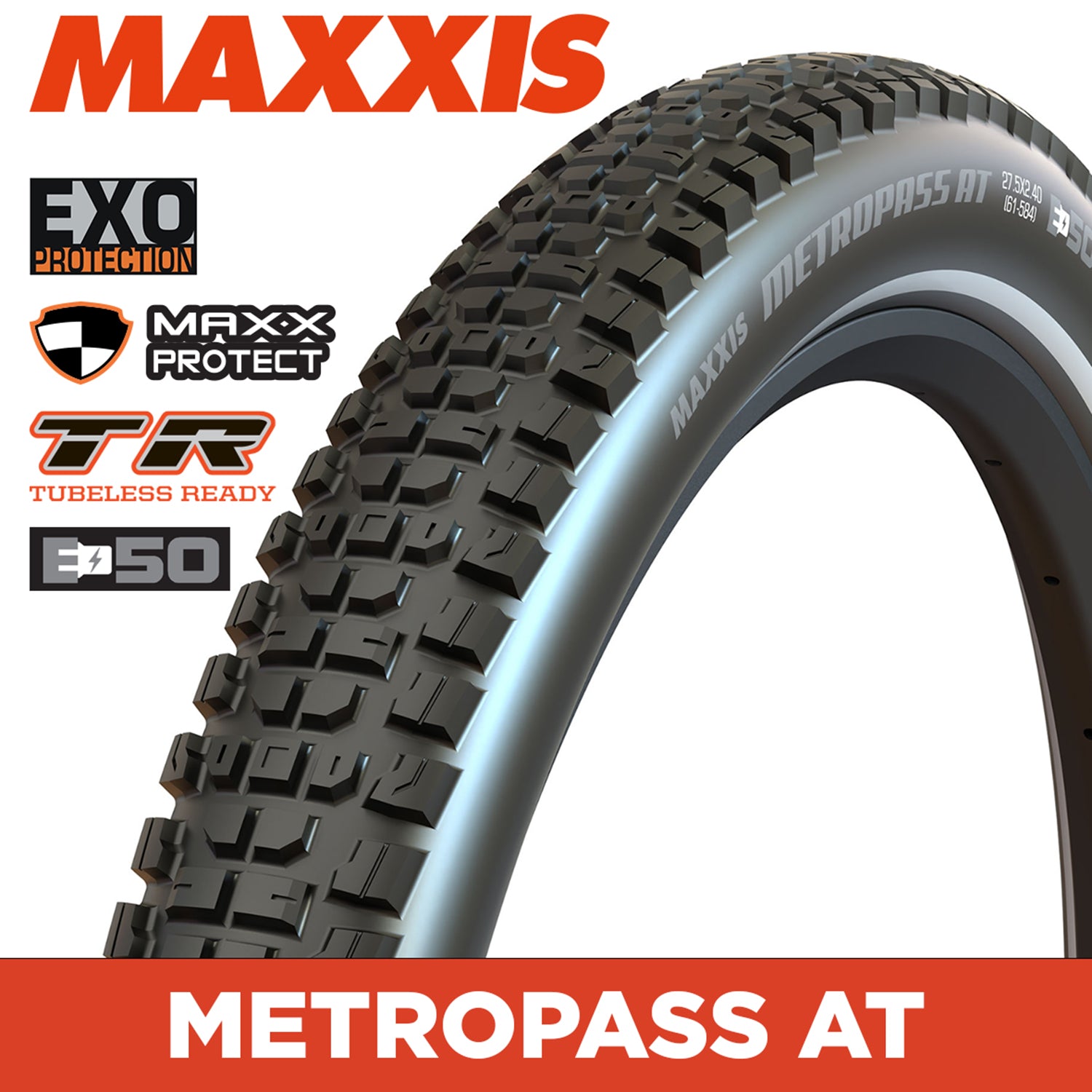 MAXXIS Metropass AT - 29 x 2.4 - MaxxProtect EXO Tubeless Ready REF Strip E50 - Wirebead