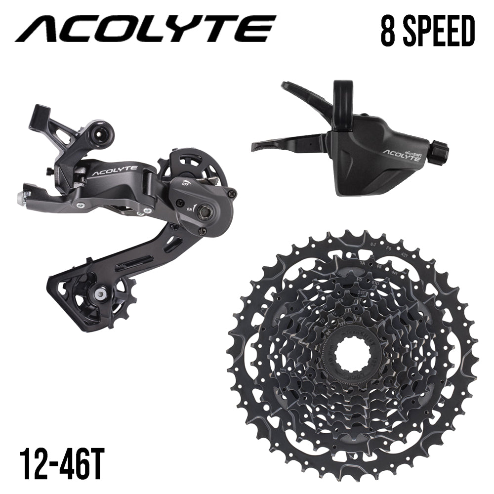 MICROSHIFT Groupset MTB - ACOLYTE 1x8 12-46T Steel Alloy Cassette - Clutched Derailleur