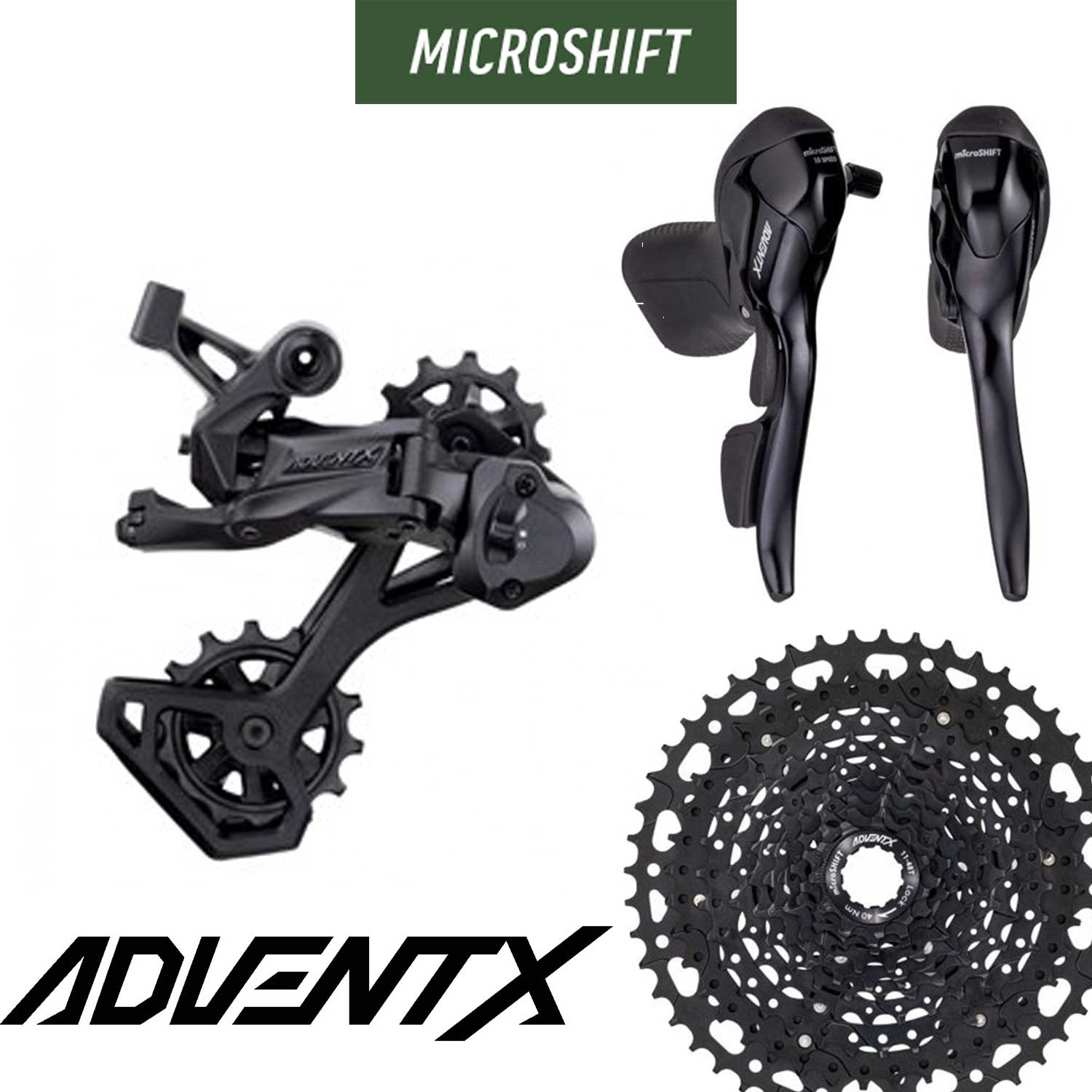MICROSHIFT Groupset - ADVENT X Gravel Steel - Drop Bar Shifter - 1x10 Speed - 11-48T / RD-6205GM Rear Derailleur / SB-M100A Shifter Pair / CS-G104 Cassette