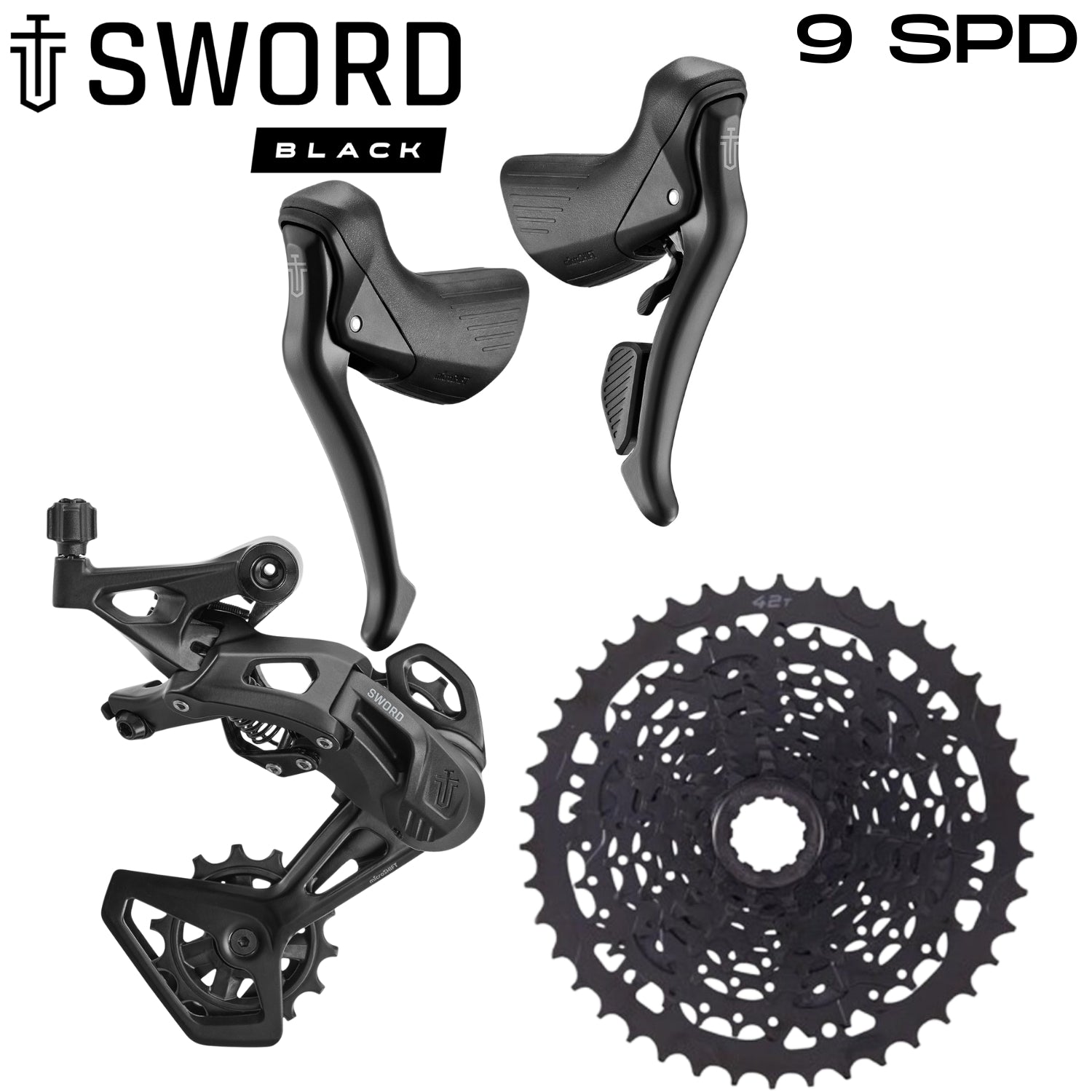 MICROSHIFT Groupset Gravel - Sword Black - 1x9 Drop Bar Shifter - 11-42T Cassette