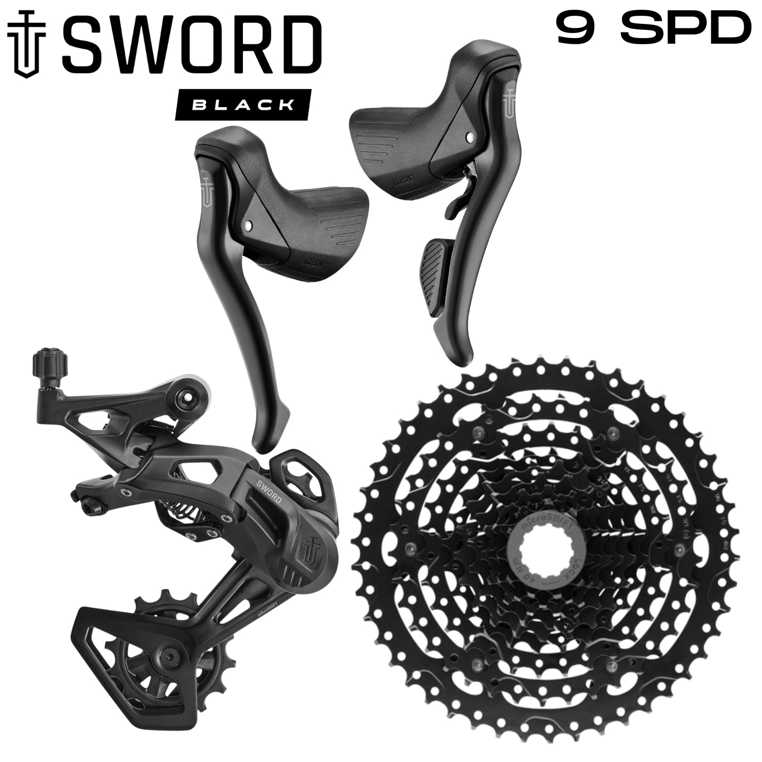 MICROSHIFT Groupset Gravel - Sword Black - 1x9 Drop Bar Shifter - 11-46T Cassette
