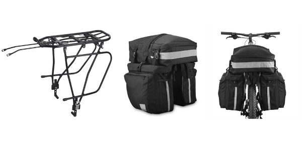 RACK & BAG 20L COMBO -  RA6809 PANNIER RACK ( FLAT PACKED ) WITH SH-14892-A-SA SAHOO 37L PANNIER BAG SET