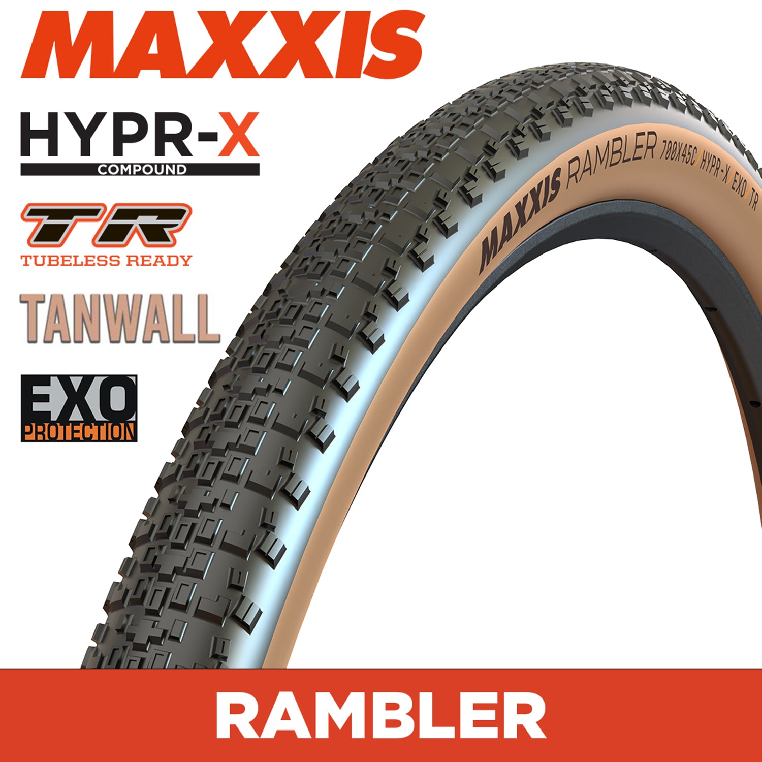 MAXXIS Rambler Gravel - 700 X 45 120 TPI Folding - HYPR-X EXO TR - Tanwall