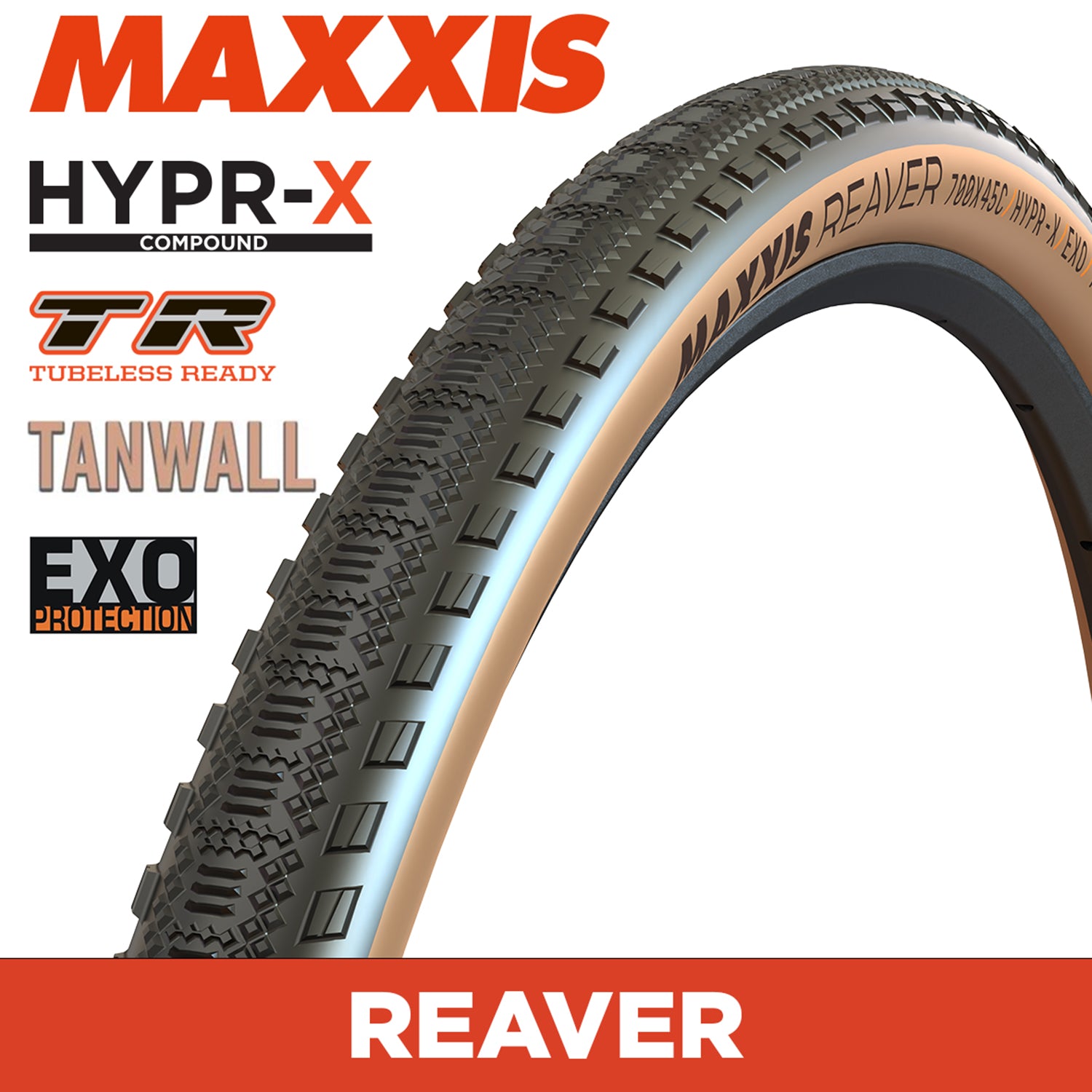 MAXXIS Reaver Gravel - 700 X 45 120 TPI Folding - HYPR-X EXO TR - Tanwall