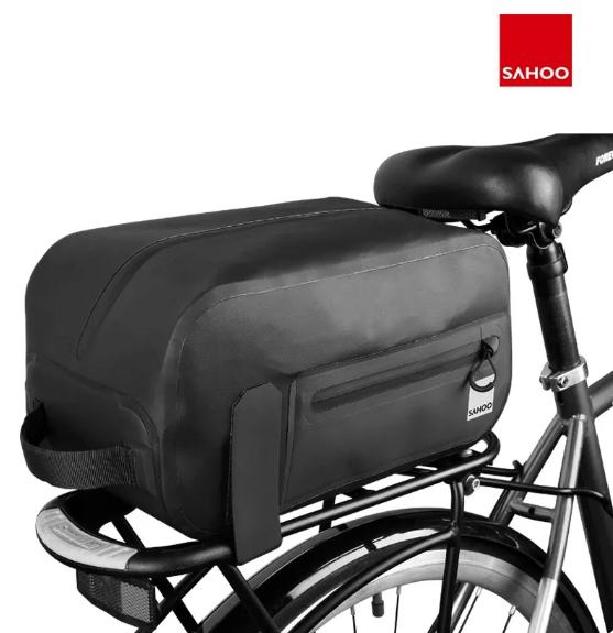 SAHOO Top Pannier Rack Bike Trunk Bag - Waterproof 34x15x17cm 7L - 3 Pockets - Hook Straps