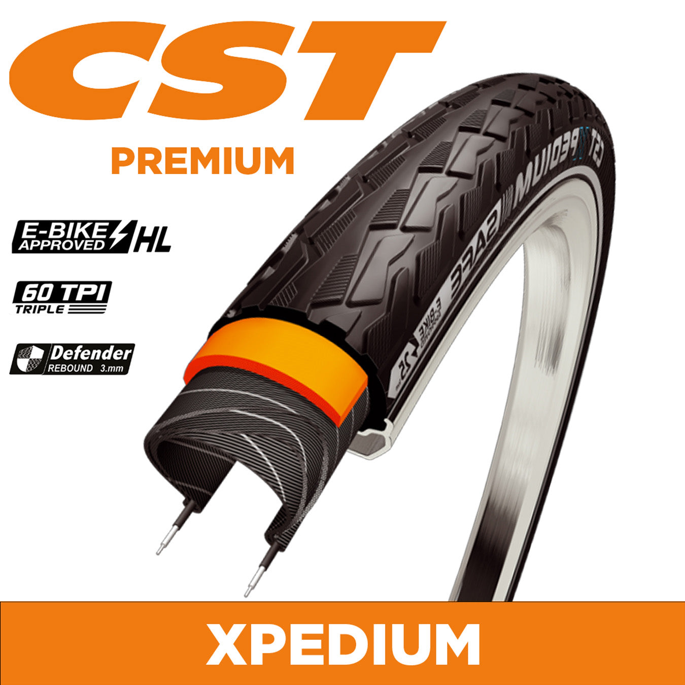 CST Tyre Xpedium - 700 x 32 - 60TPI Wire - Reflective Strip - Defender Rebound Protection Level 5mm