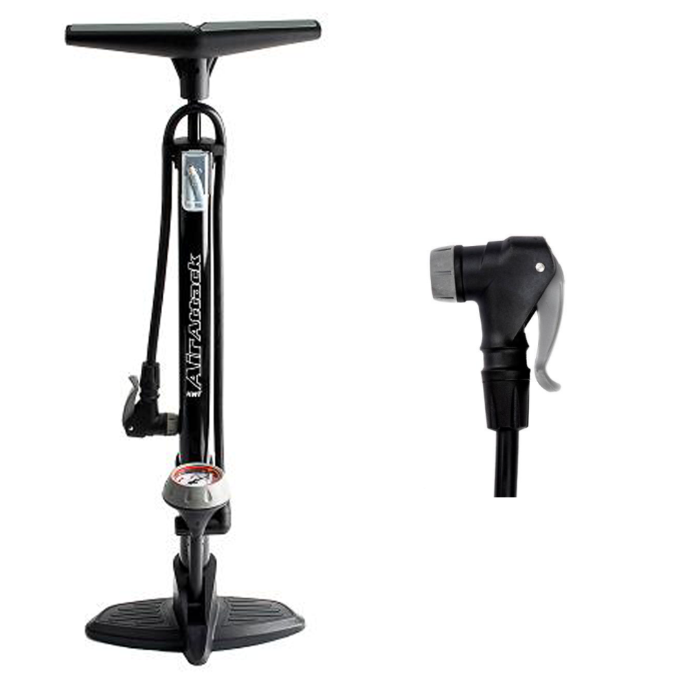 QBP Floor Pump - Air Attack - Steel Barrel - Plastic Base - Twin Head Valve - 120 Psi