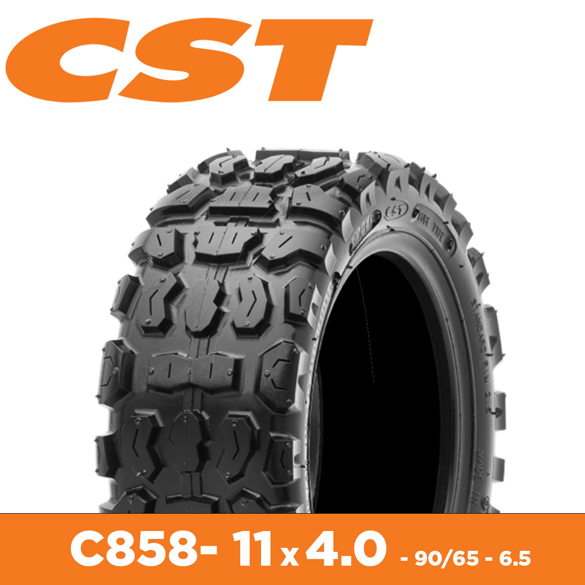 CST Tyre E-Scooter C858 11 x 4.0 9.0/65-6.5 - Rim Size 6.5x2.5 - Sectional Width 83mm - Tube type model - Load 189kg