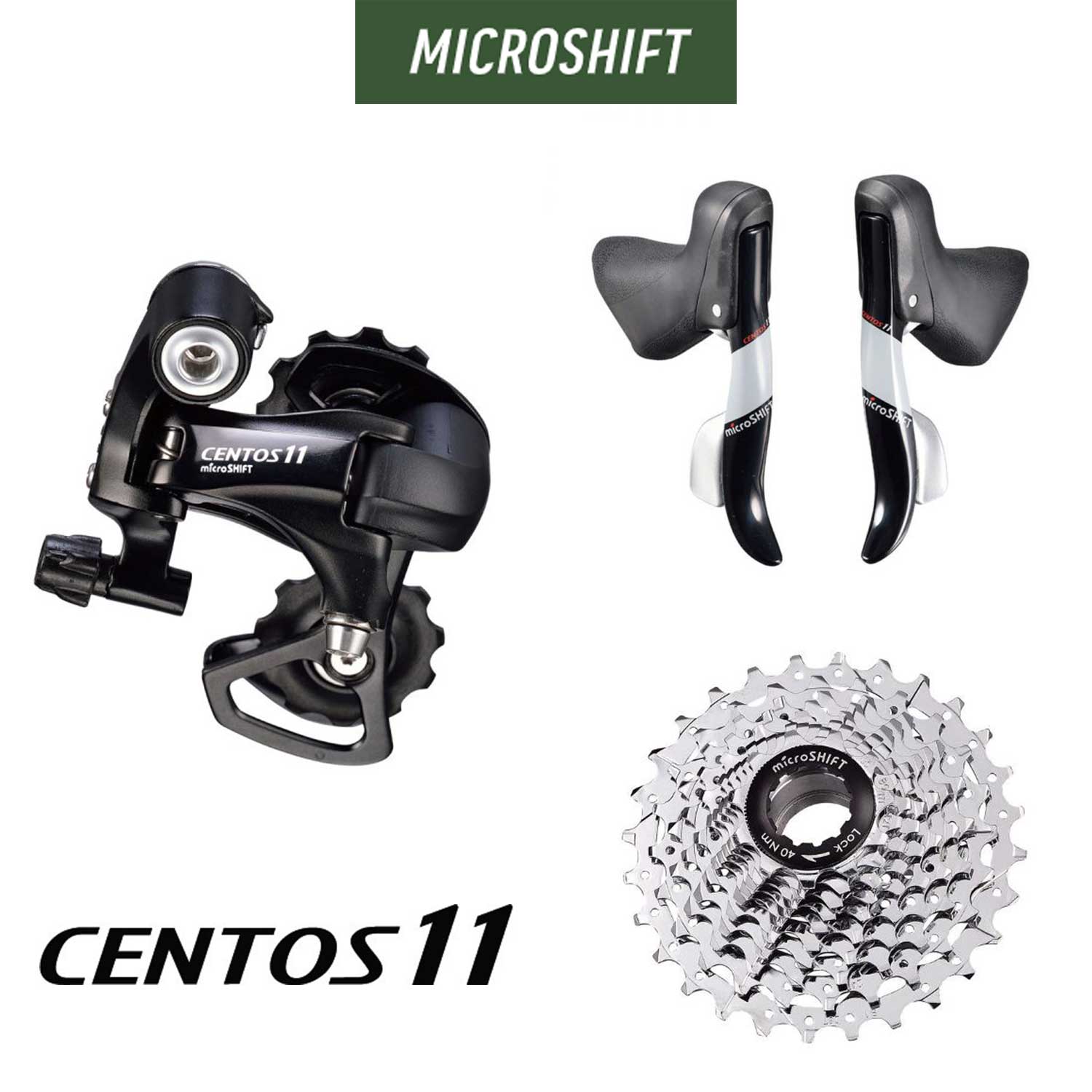 MICROSHIFT Kit - CENTOS 11 Road - 2x11 Speed Drop Shifter SB-R512B-BK  /  RD-R58S Rear Derailleur / 11 spd Cassette 11-25T