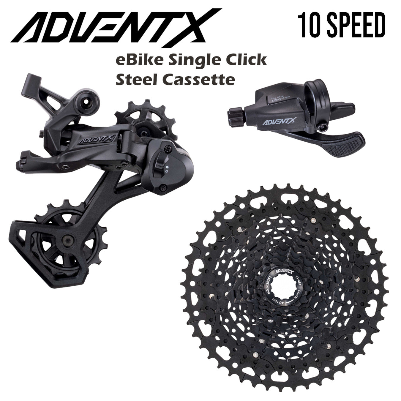 MICROSHIFT Groupset eBike - ADVENT X - 1x10 11-48T Steel Cassette  - Single Click - Clutched Derailleur